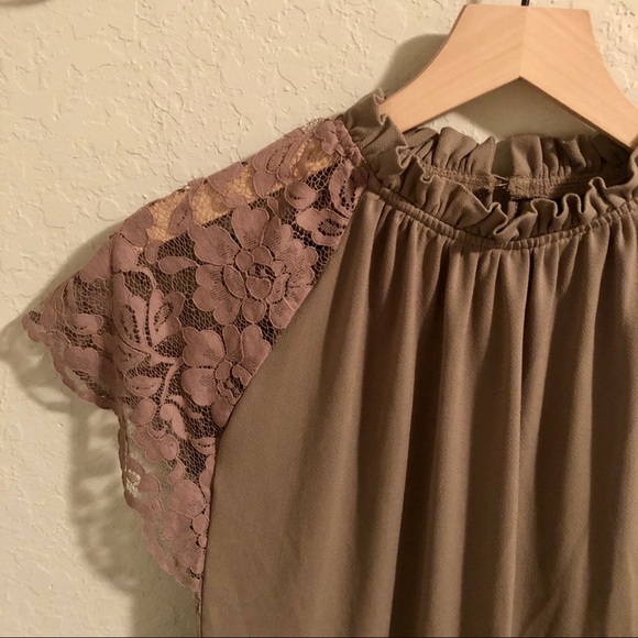 Worthington Taupe High Neck Medium Blouse - Picture 3 of 5